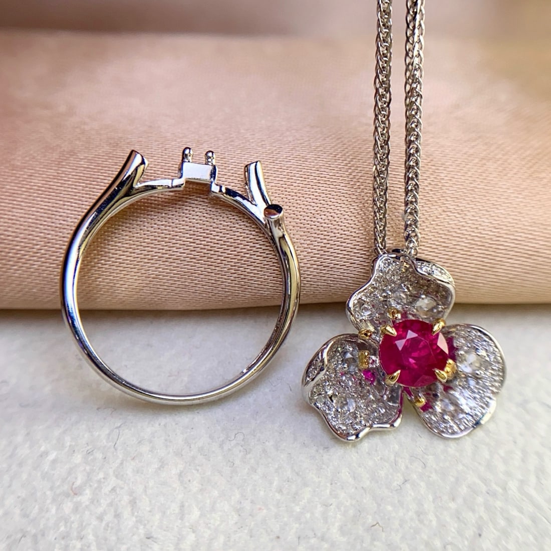 14k Gold 1.25 Ct Natural Ruby & Diamond & Sapphire Ring/pendant( Without Chain ) - 7