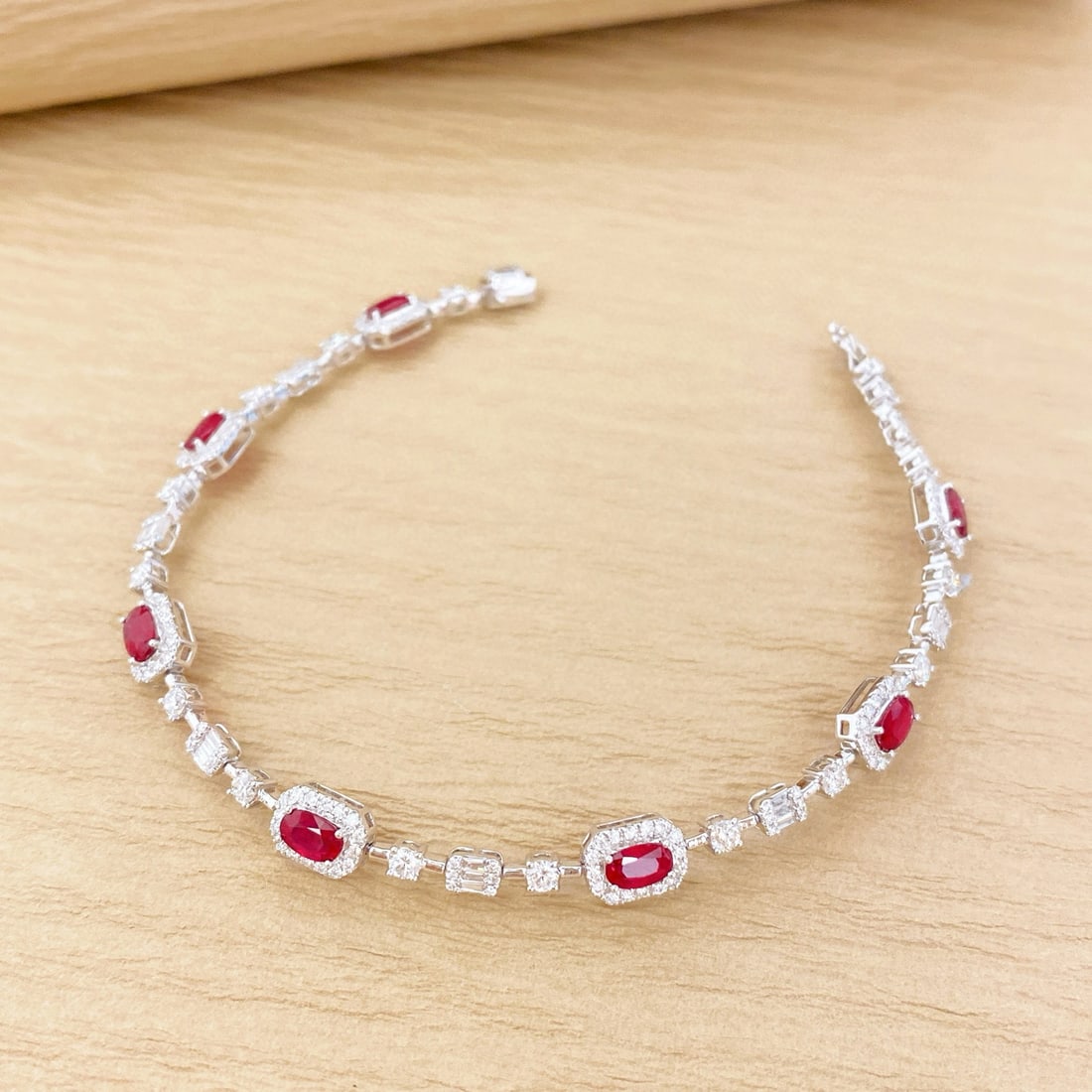 14k Gold 3.21 Ctw Natural Ruby & Diamond Bracelet - 2