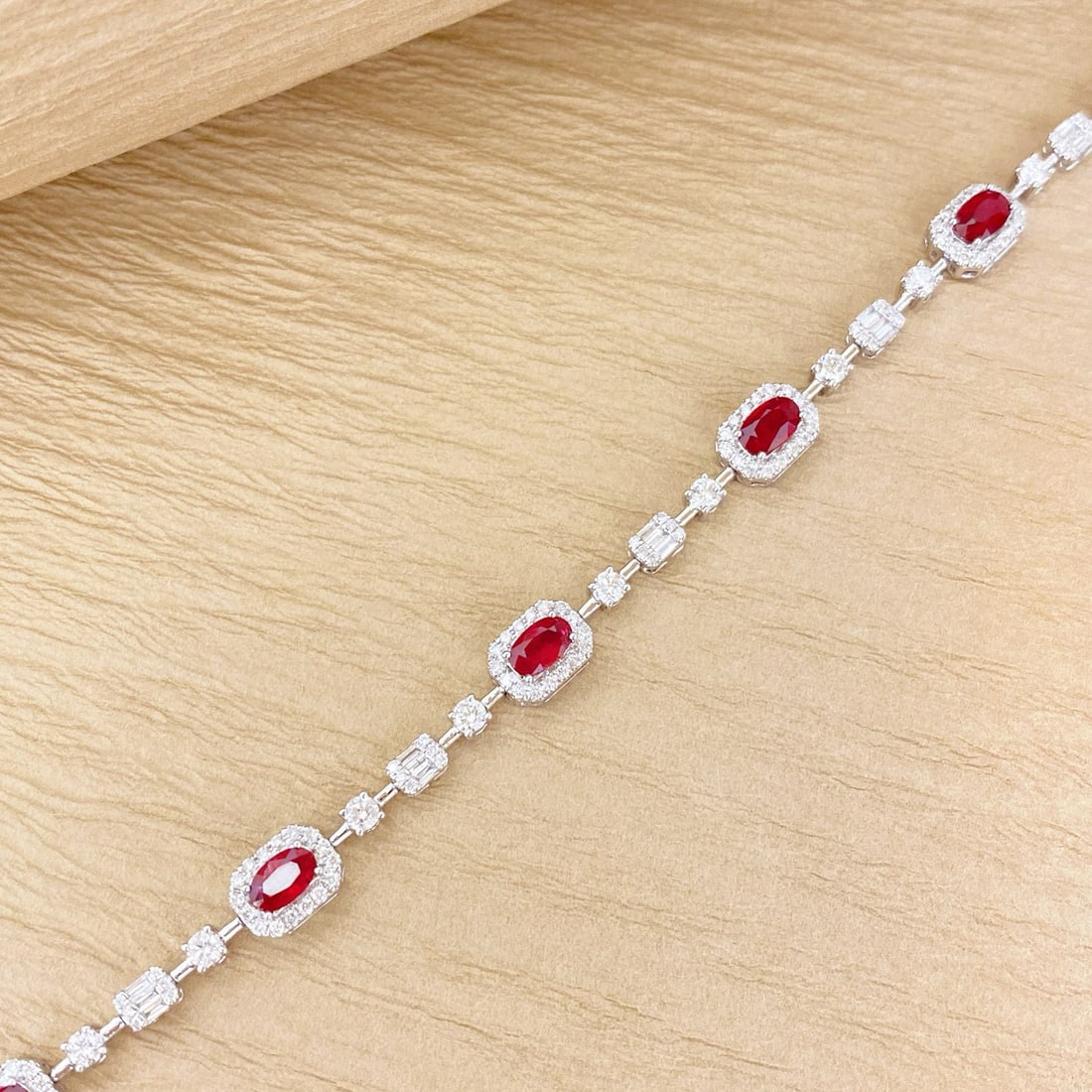 14k Gold 3.21 Ctw Natural Ruby & Diamond Bracelet - 3