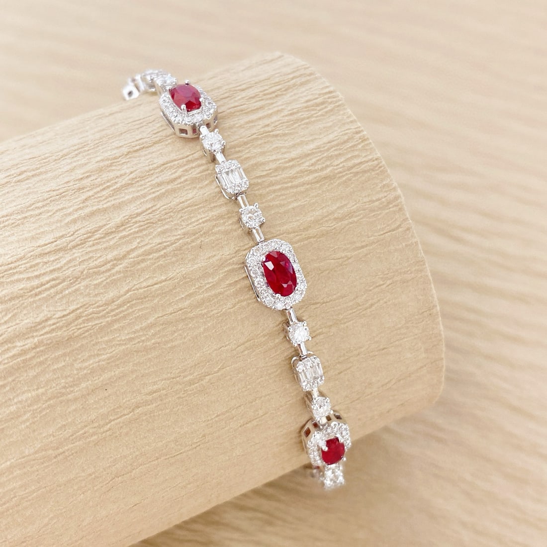 14k Gold 3.21 Ctw Natural Ruby & Diamond Bracelet - 4
