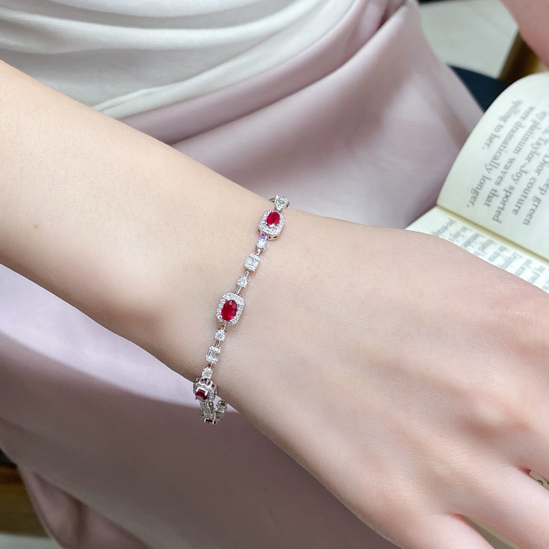 14k Gold 3.21 Ctw Natural Ruby & Diamond Bracelet - 6