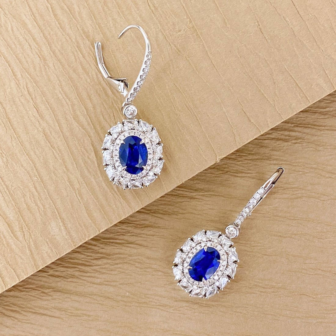 14k Gold 3.56 Ctw Natural Sapphire & Diamond Earrings - 2