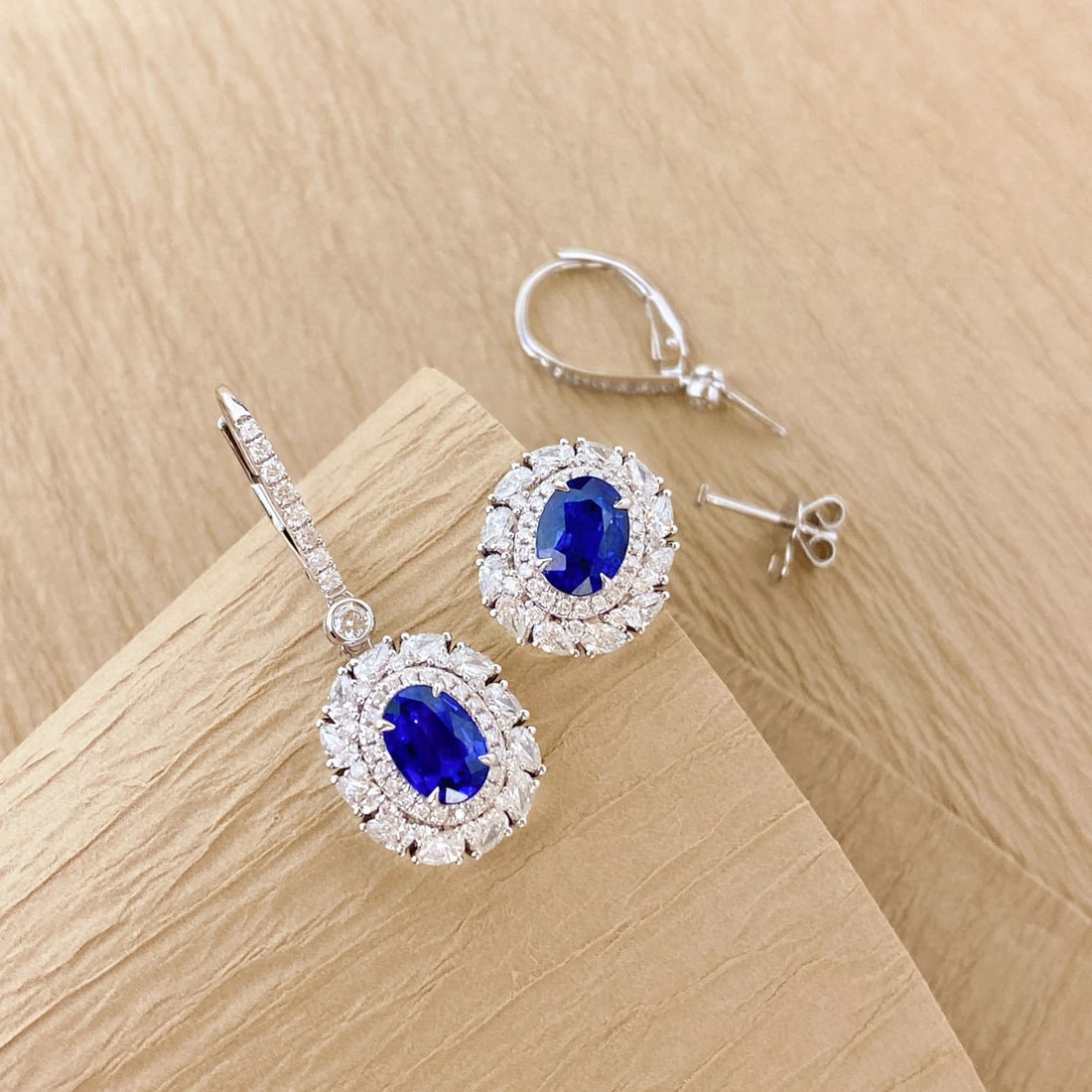 14k Gold 3.56 Ctw Natural Sapphire & Diamond Earrings - 4