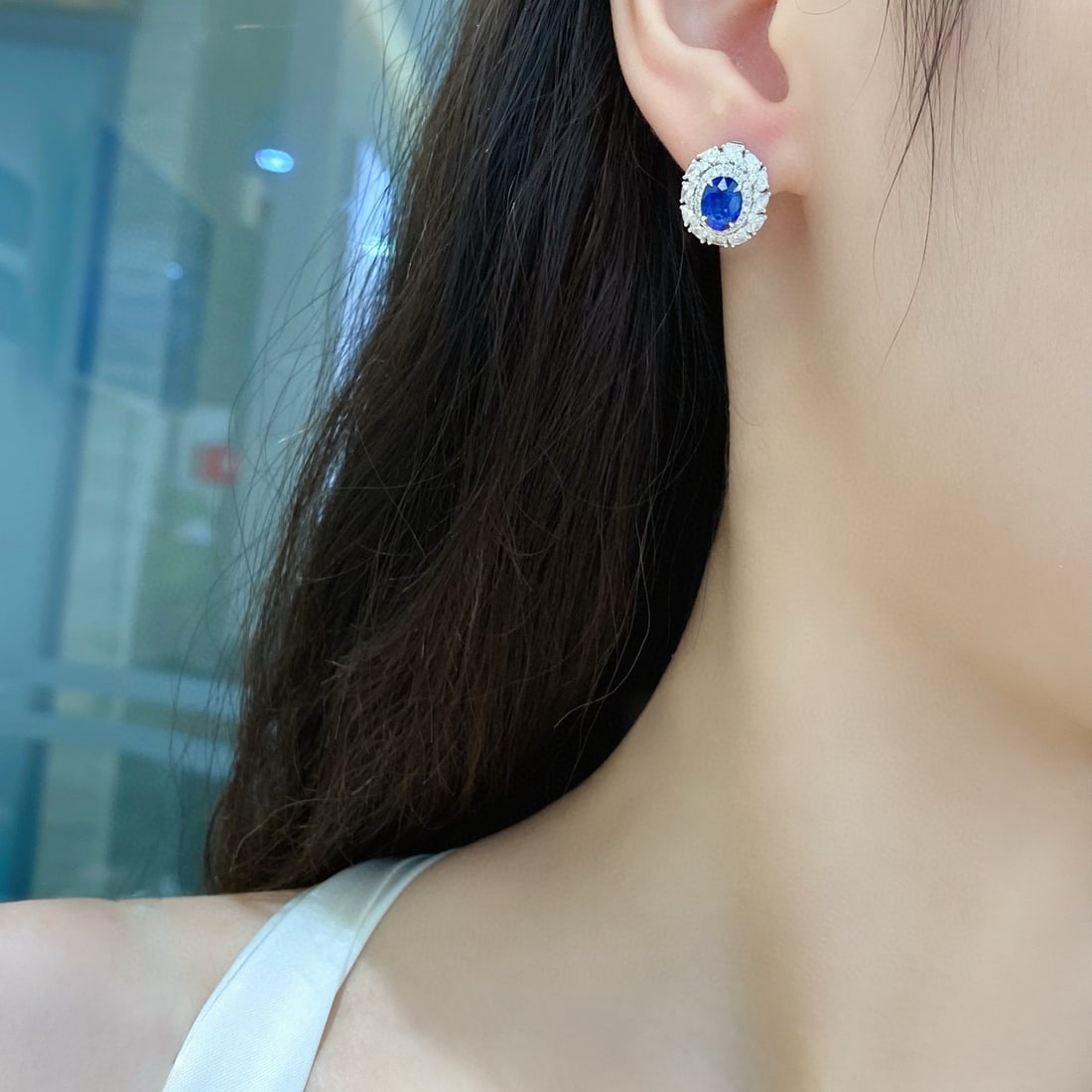 14k Gold 3.56 Ctw Natural Sapphire & Diamond Earrings - 5