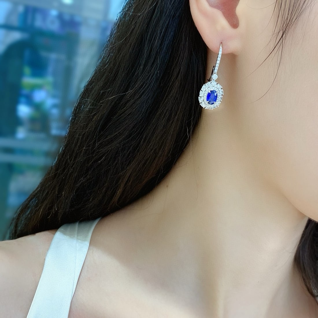 14k Gold 3.56 Ctw Natural Sapphire & Diamond Earrings - 6