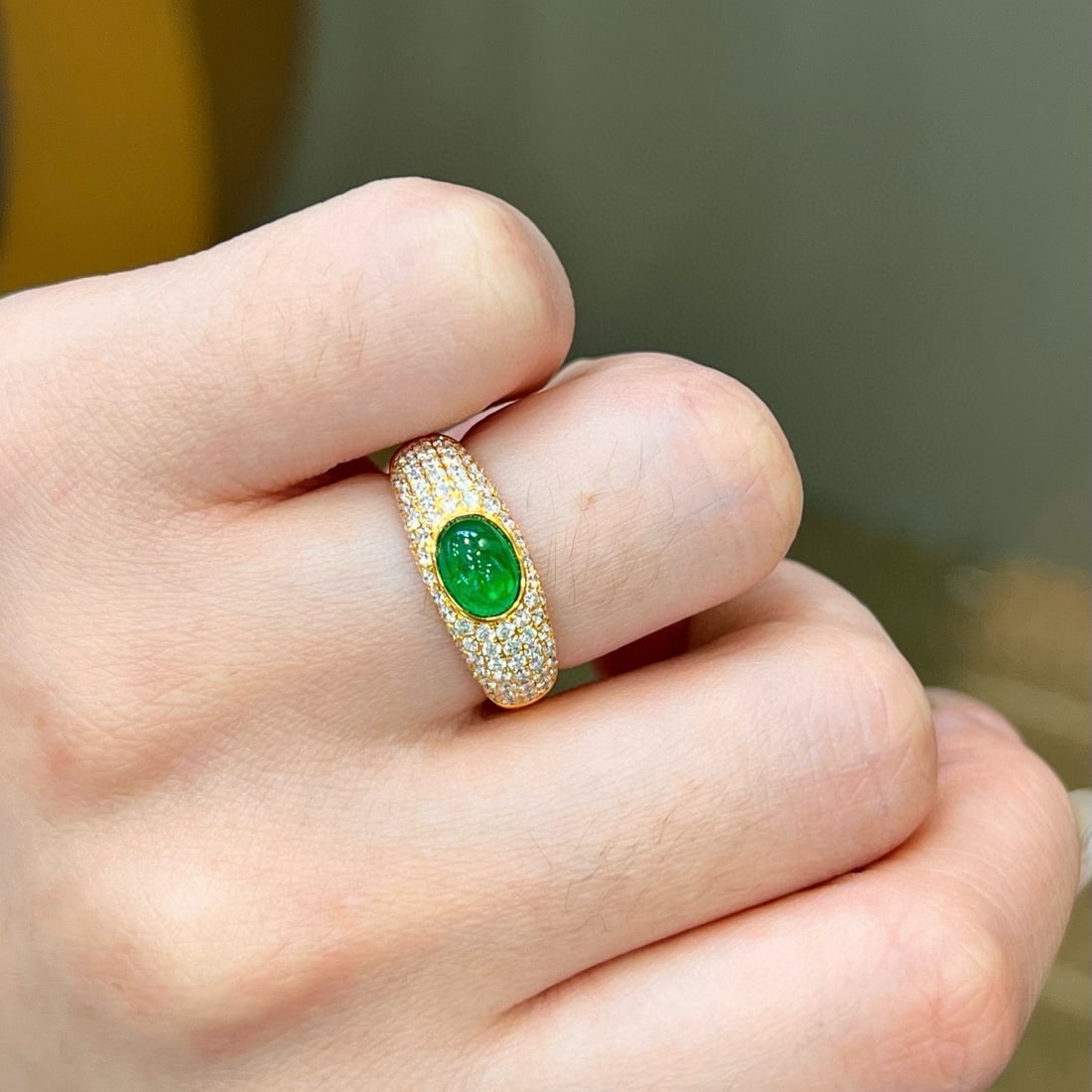 14k Gold 1.79 Ctw Vivid Green Natural Emerald & Diamond Ring - 5