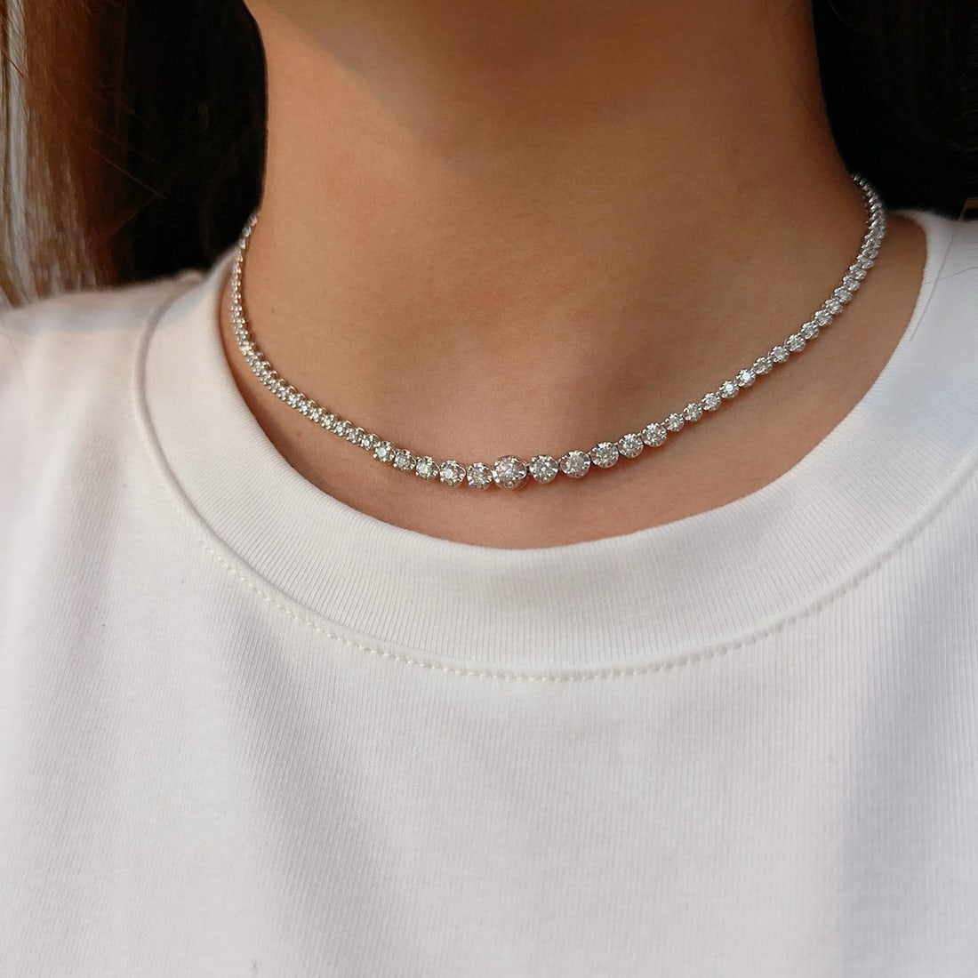 14k Gold 3.06 Ctw Natural H Diamond Necklace - 7