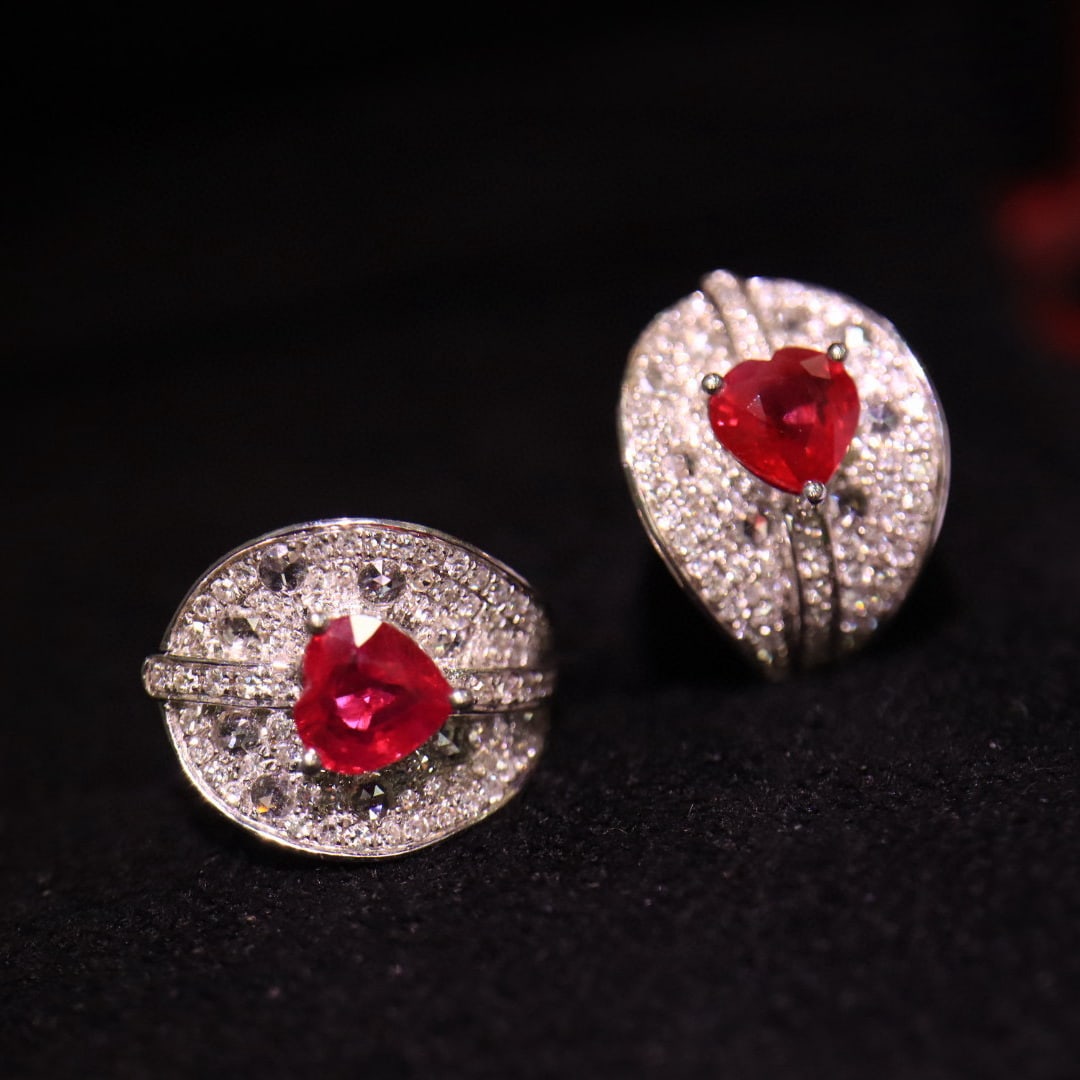 14k Gold 1.64 Ctw Vivid Red Natural Ruby & Diamond Earrings - 2