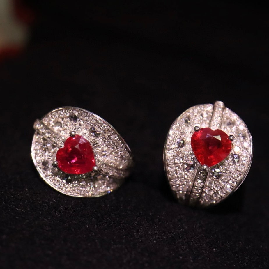 14k Gold 1.64 Ctw Vivid Red Natural Ruby & Diamond Earrings - 4
