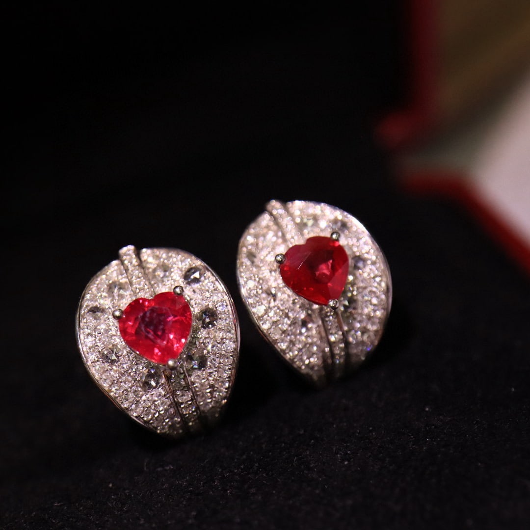 14k Gold 1.64 Ctw Vivid Red Natural Ruby & Diamond Earrings - 5