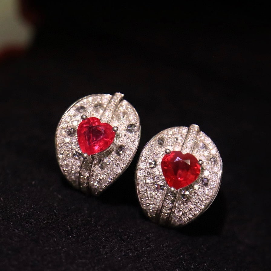 14k Gold 1.64 Ctw Vivid Red Natural Ruby & Diamond Earrings - 6