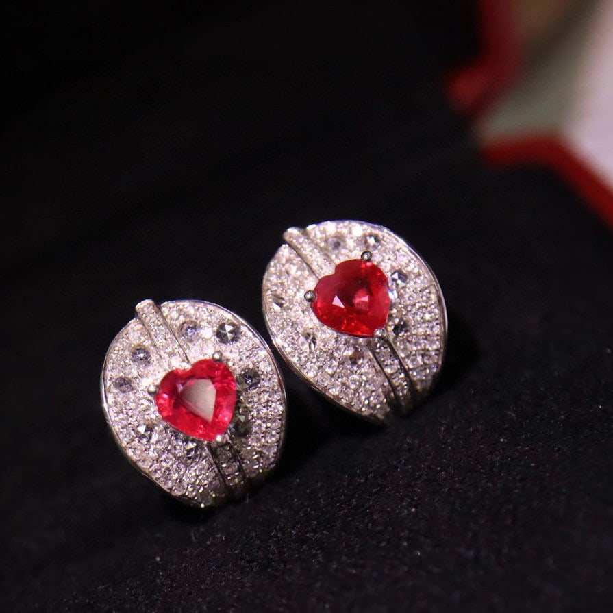 14k Gold 1.64 Ctw Vivid Red Natural Ruby & Diamond Earrings - 7