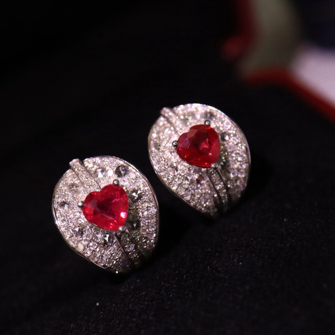 14k Gold 1.64 Ctw Vivid Red Natural Ruby & Diamond Earrings - 8
