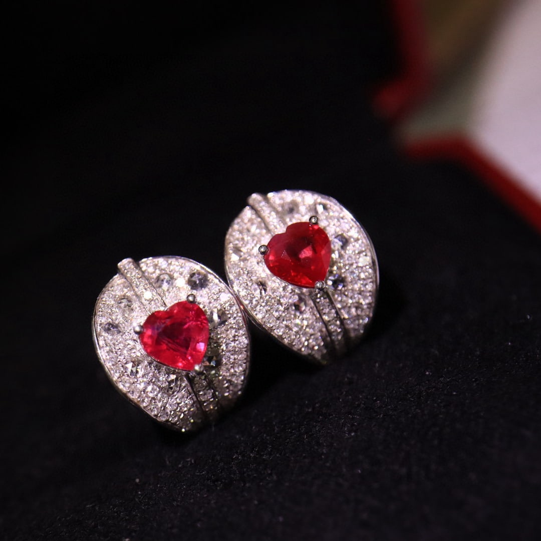 14k Gold 1.64 Ctw Vivid Red Natural Ruby & Diamond Earrings - 9