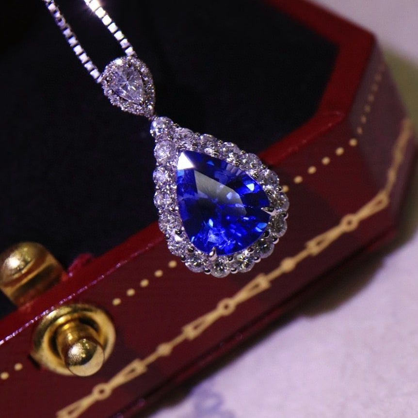 14k Gold 2.51 Ctw Natural Sapphire & Diamond Pendant( Without Chain ) - 3