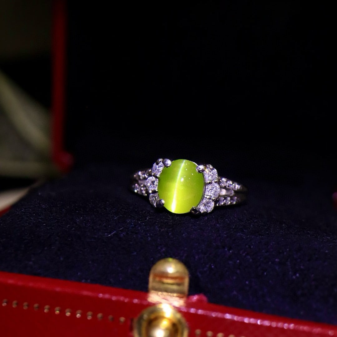 14k Gold 3.48 Ctw Natural Cat's?Eye Chrysoberyl & Diamond Ring - 2
