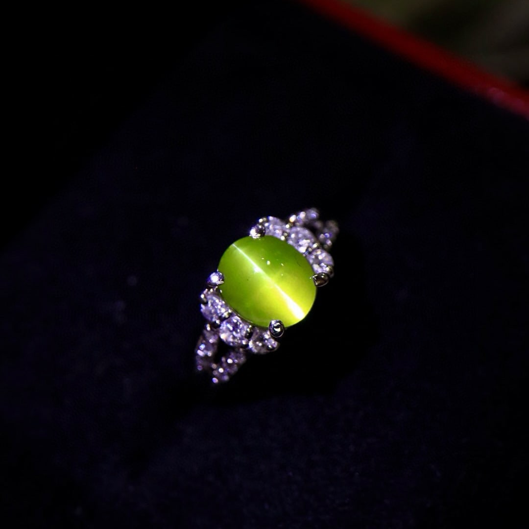 14k Gold 3.48 Ctw Natural Cat's?Eye Chrysoberyl & Diamond Ring - 3