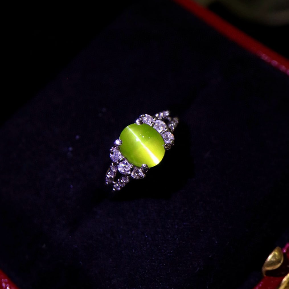 14k Gold 3.48 Ctw Natural Cat's?Eye Chrysoberyl & Diamond Ring - 4