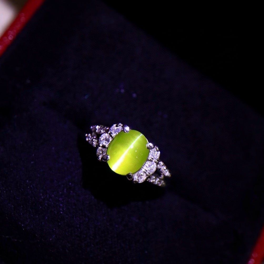 14k Gold 3.48 Ctw Natural Cat's?Eye Chrysoberyl & Diamond Ring - 5