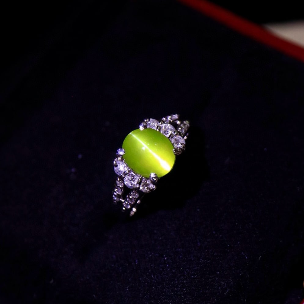 14k Gold 3.48 Ctw Natural Cat's?Eye Chrysoberyl & Diamond Ring - 6