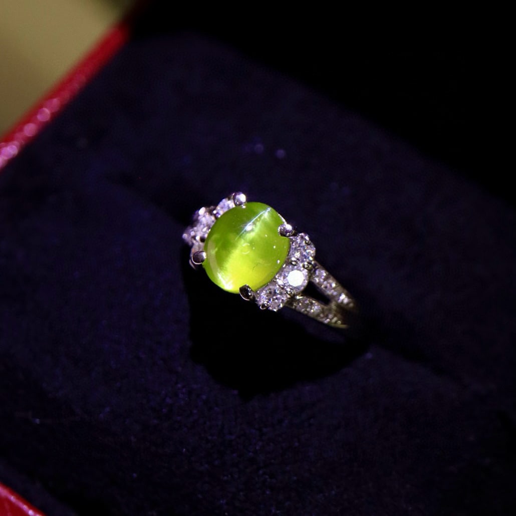 14k Gold 3.48 Ctw Natural Cat's?Eye Chrysoberyl & Diamond Ring - 7