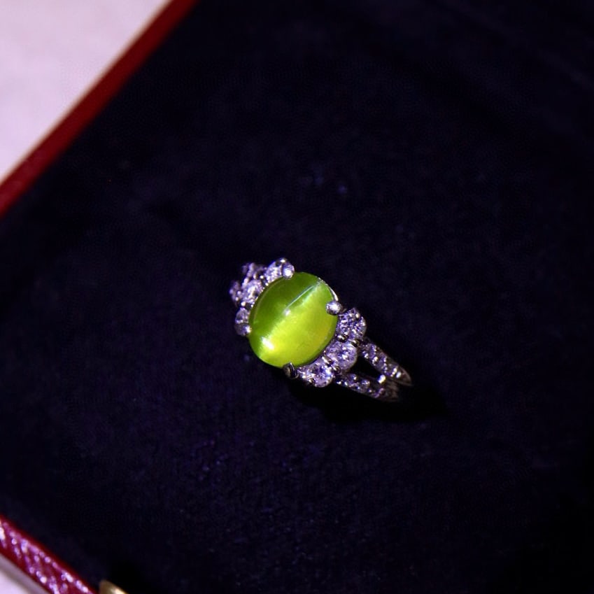 14k Gold 3.48 Ctw Natural Cat's?Eye Chrysoberyl & Diamond Ring - 8