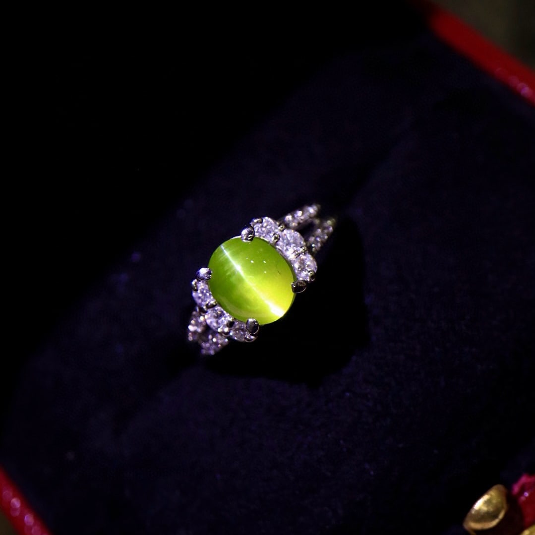 14k Gold 3.48 Ctw Natural Cat's?Eye Chrysoberyl & Diamond Ring - 9