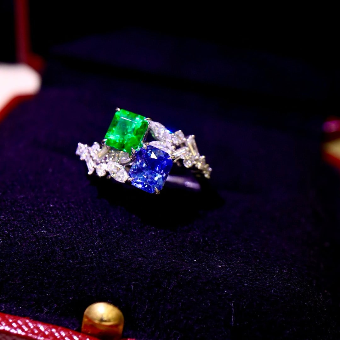 14k Gold 1.69 Ctw Natural Sapphire & Emerald & Toi Et Moi Ring - 2