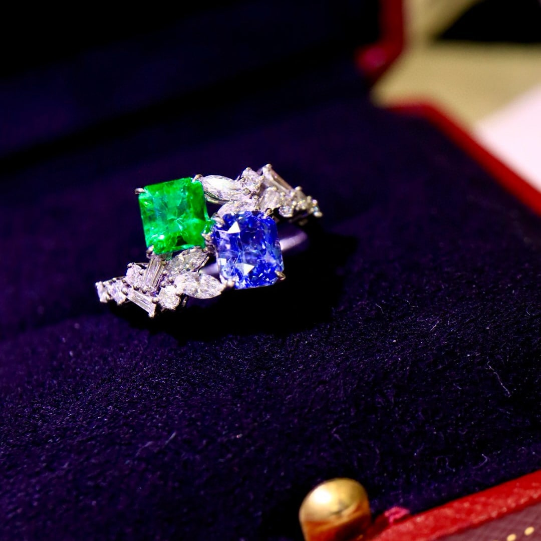 14k Gold 1.69 Ctw Natural Sapphire & Emerald & Toi Et Moi Ring - 3