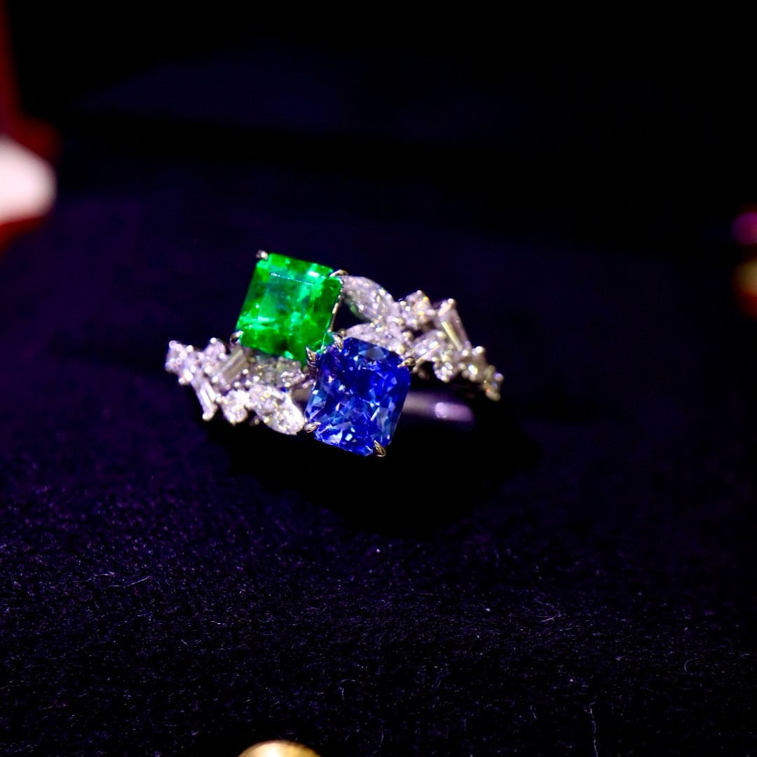 14k Gold 1.69 Ctw Natural Sapphire & Emerald & Toi Et Moi Ring - 4