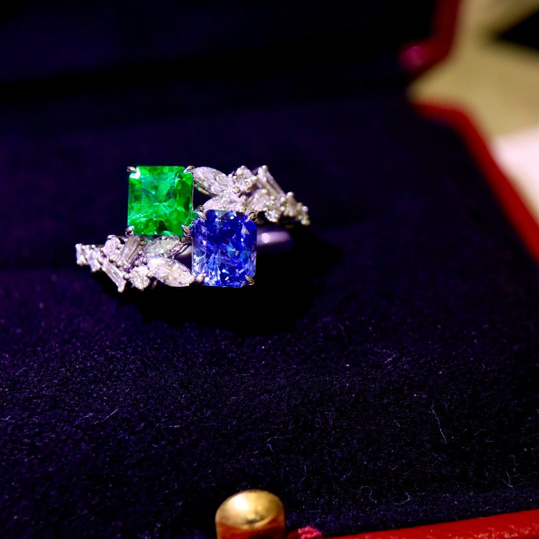 14k Gold 1.69 Ctw Natural Sapphire & Emerald & Toi Et Moi Ring - 5