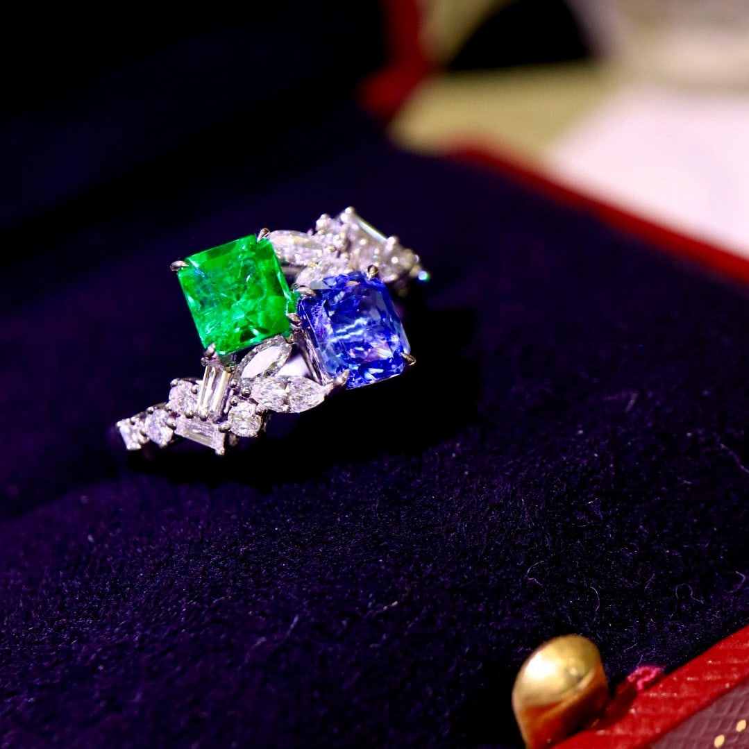 14k Gold 1.69 Ctw Natural Sapphire & Emerald & Toi Et Moi Ring - 6