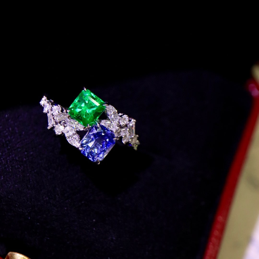 14k Gold 1.69 Ctw Natural Sapphire & Emerald & Toi Et Moi Ring - 8