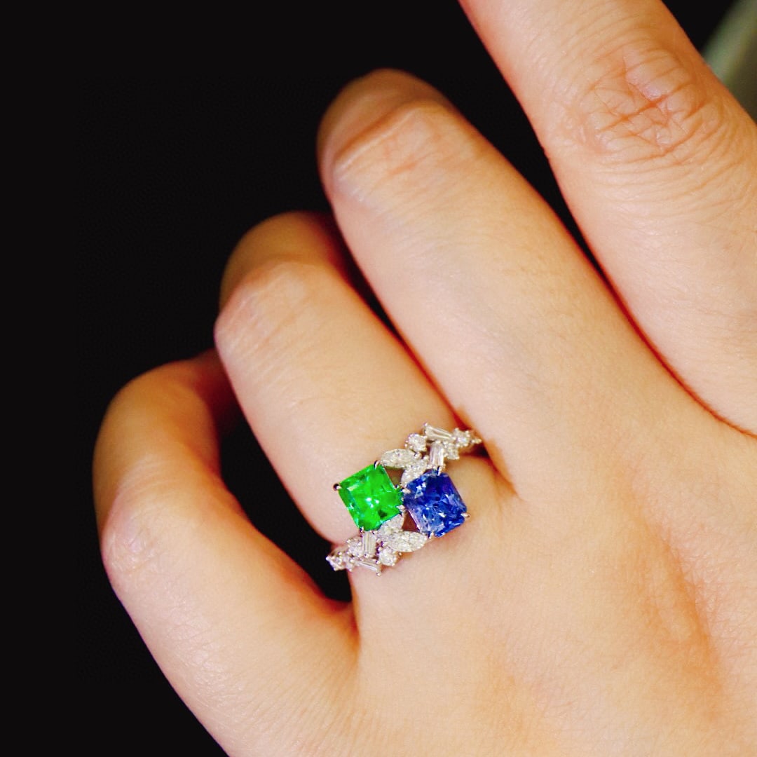 14k Gold 1.69 Ctw Natural Sapphire & Emerald & Toi Et Moi Ring - 9