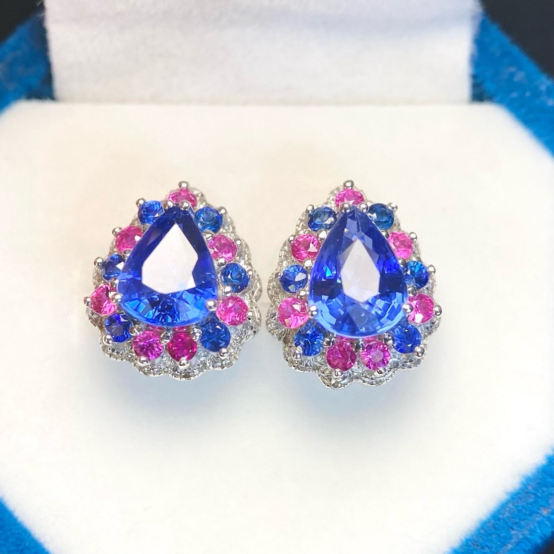14k Gold 2.39 Ct Natural Sapphire & Diamond Earrings - 2