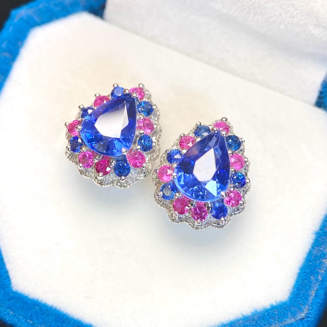 14k Gold 2.39 Ct Natural Sapphire & Diamond Earrings - 3