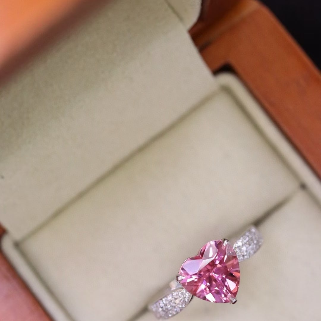 14k Gold 2.07 Ctw Natural Tourmaline & Diamond Ring: Ref:231052335 // gold content:14k gold // ring size:7. 25us // // main gemstone:tourmaline // shape:heart // carat weight:1. 92ct // color:pink // treatment:natural // // adjacent gemstone 2 : diamond