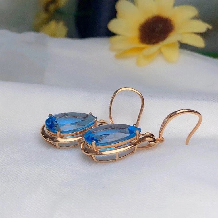 14k Gold 13.88 Ct Natural Topaz & Diamond Earrings - 3