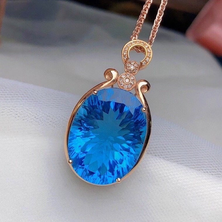 14k Gold 22.5 Ct Natural Topaz & Diamond Pendant( Without Chain ) - 2