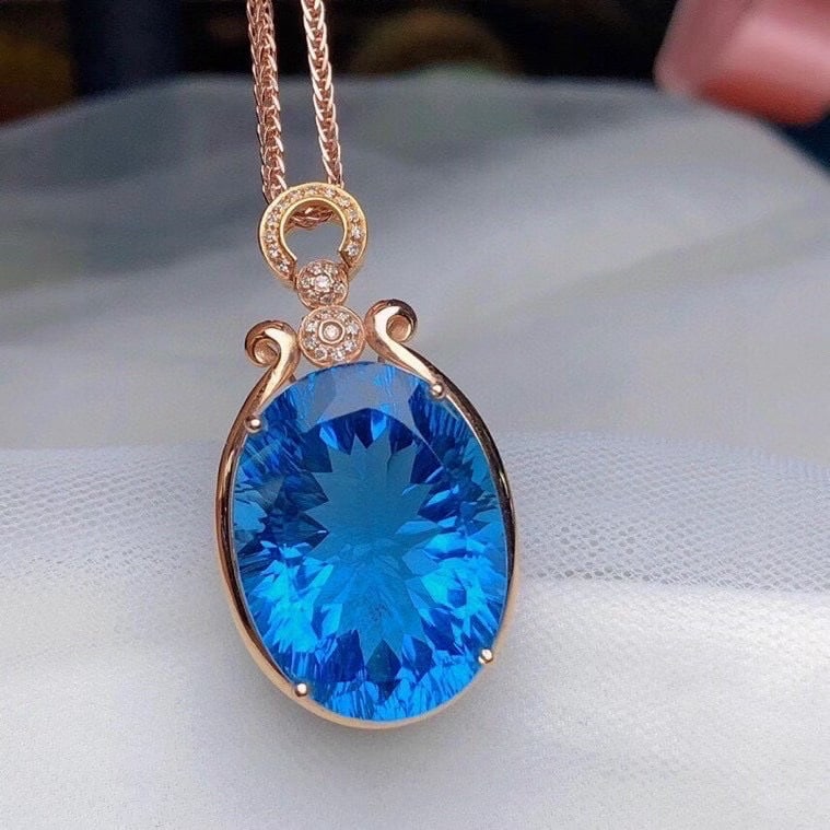14k Gold 22.5 Ct Natural Topaz & Diamond Pendant( Without Chain ) - 3