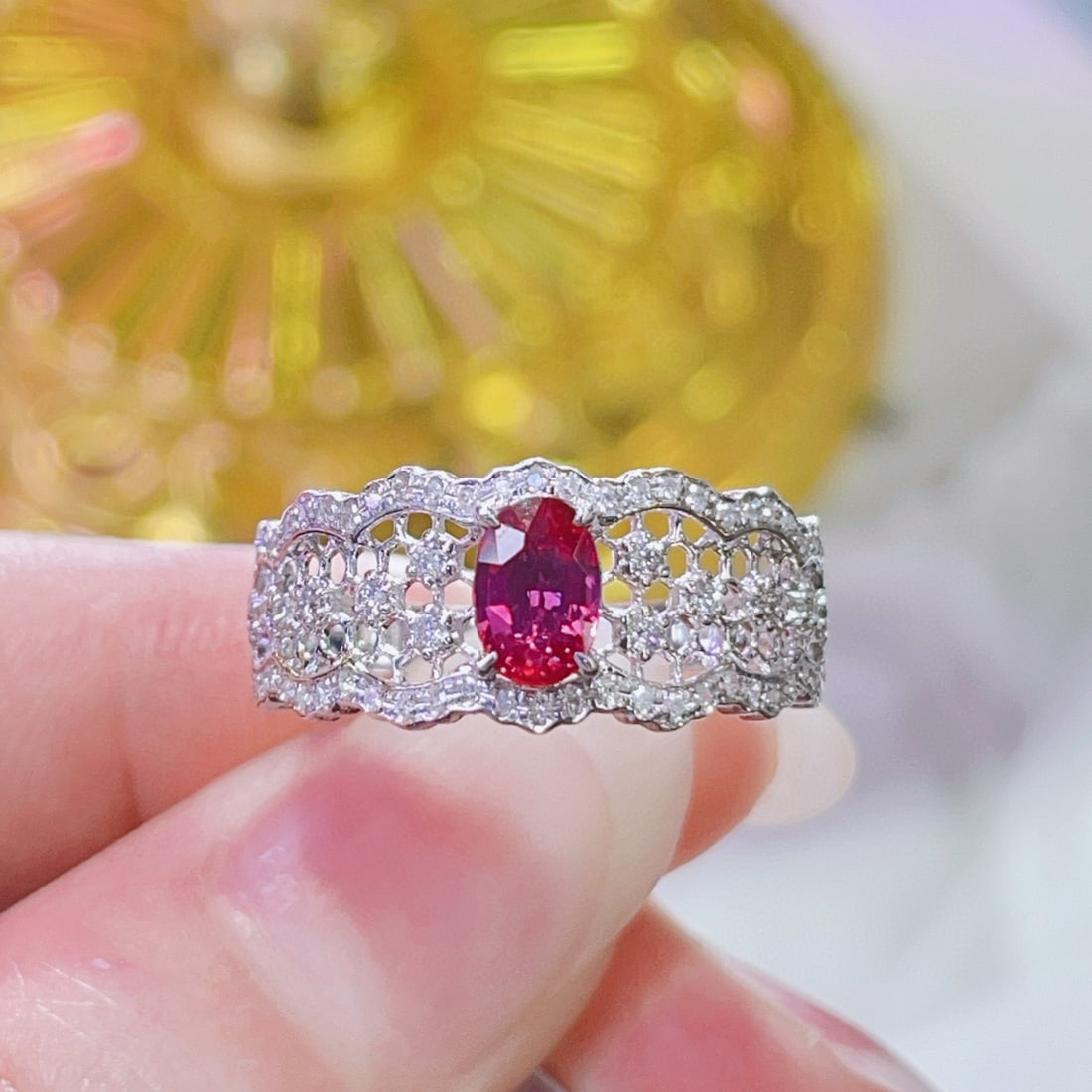 14k Gold 0.62 Ct Natural Ruby & Diamond Ring: Ref:231052348 // gold content:14k gold // ring size:7. 25us // // main gemstone:ruby // shape:oval // carat weight:0. 62ct // color:red // treatment:natural // // adjacent gemstone 2 : diamond //