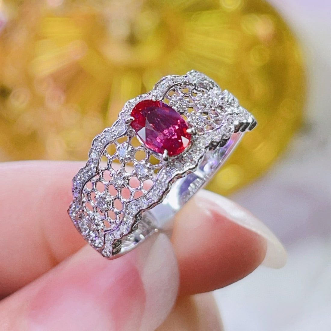 14k Gold 0.62 Ct Natural Ruby & Diamond Ring - 4