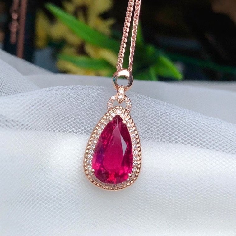 14k Gold 2.83 Ct Natural Tourmaline & Diamond Pendant( Without Chain ) - 3