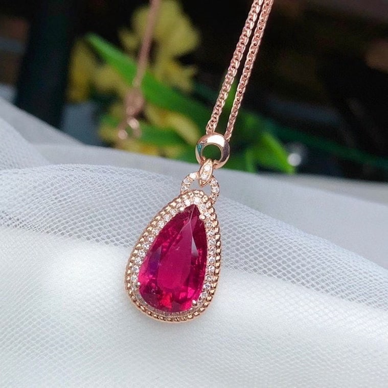 14k Gold 2.83 Ct Natural Tourmaline & Diamond Pendant( Without Chain ) - 4