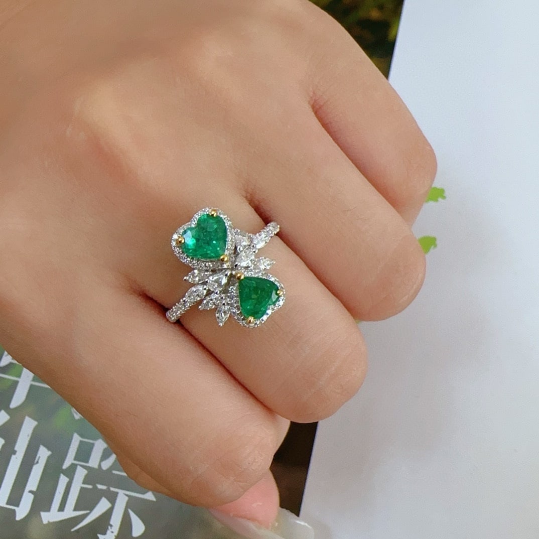 14k Gold 1.63 Ctw Vivid Green Natural Emerald & Diamond Ring - 3