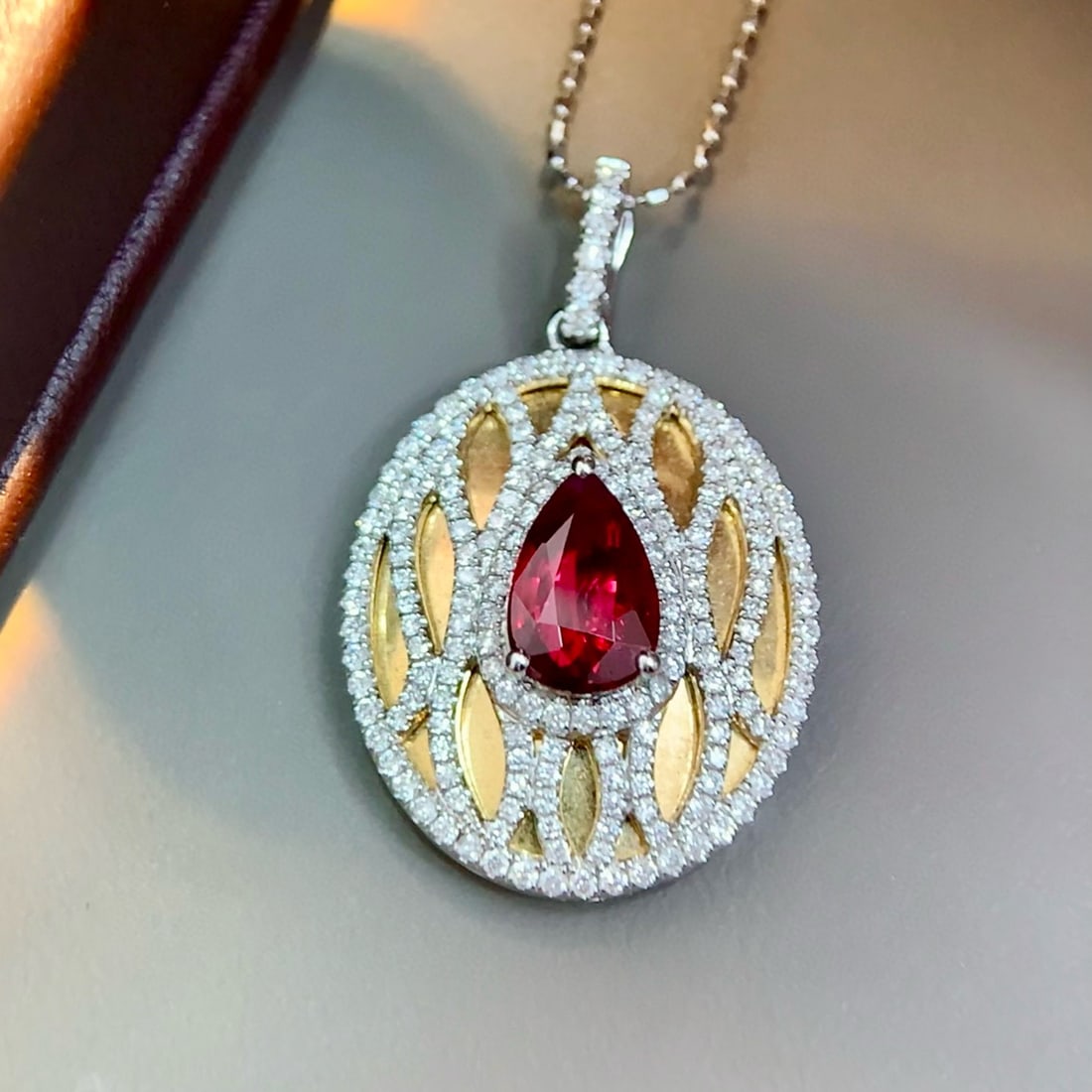 14k Gold 1.62 Ctw Natural Ruby & Diamond Pendant( Without Chain ) - 3