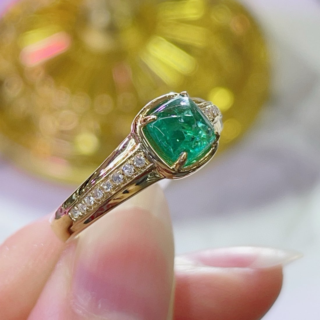 14k Gold 1 Ct Natural Emerald & Diamond Ring - 2
