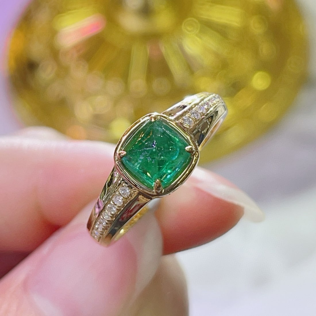 14k Gold 1 Ct Natural Emerald & Diamond Ring - 4