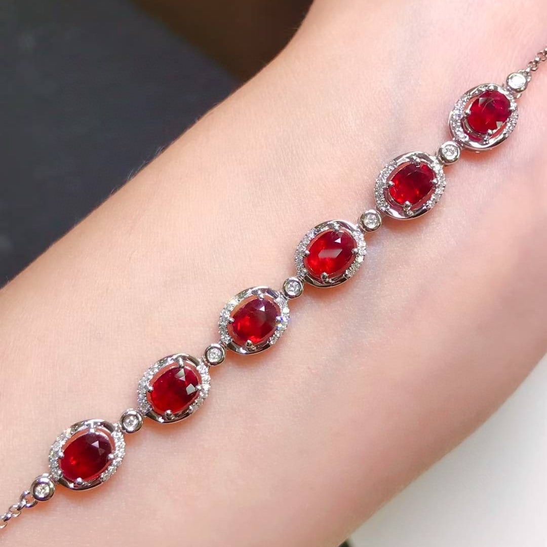 14k Gold 4.32 Ctw Natural Ruby & Diamond Bracelet - 2