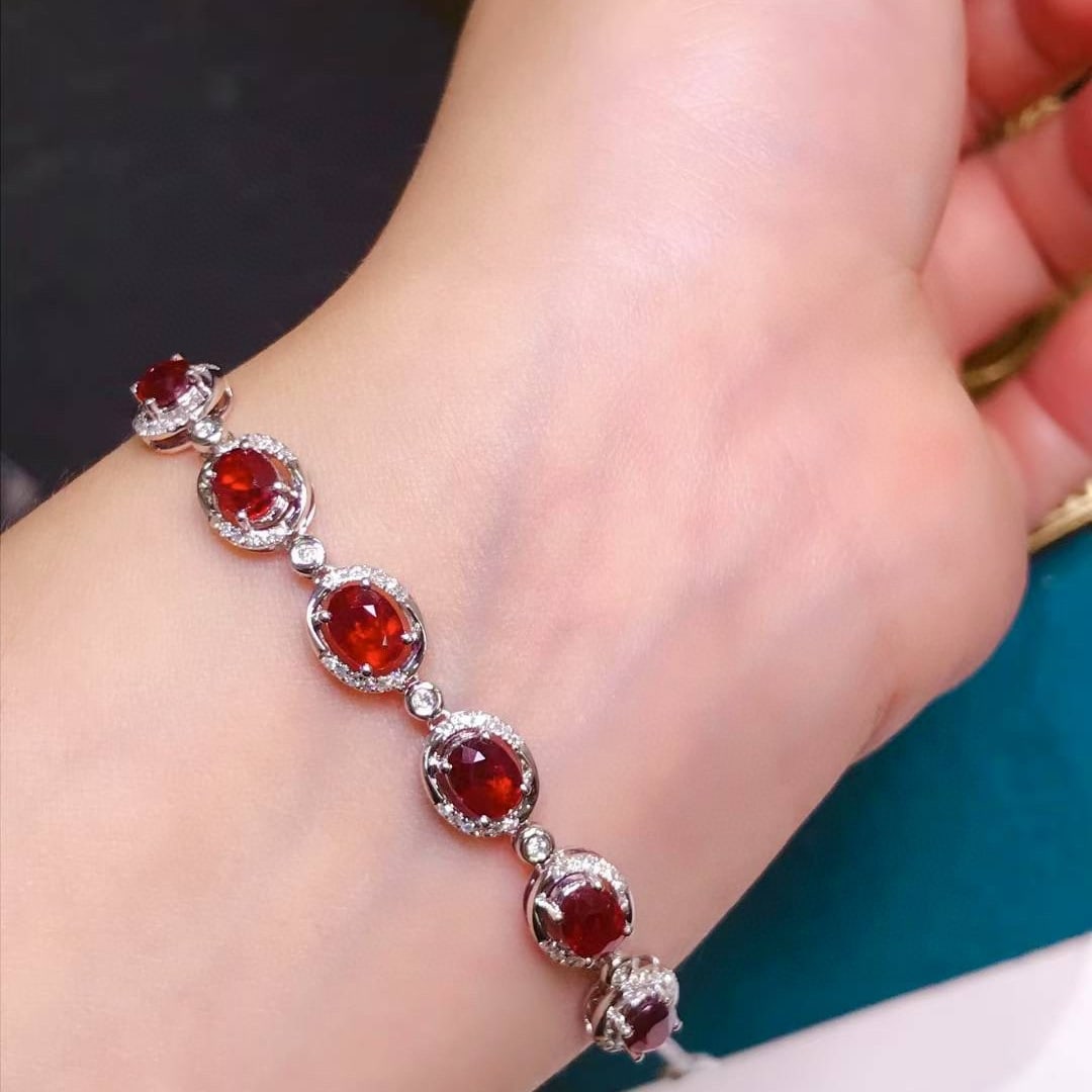 14k Gold 4.32 Ctw Natural Ruby & Diamond Bracelet - 3